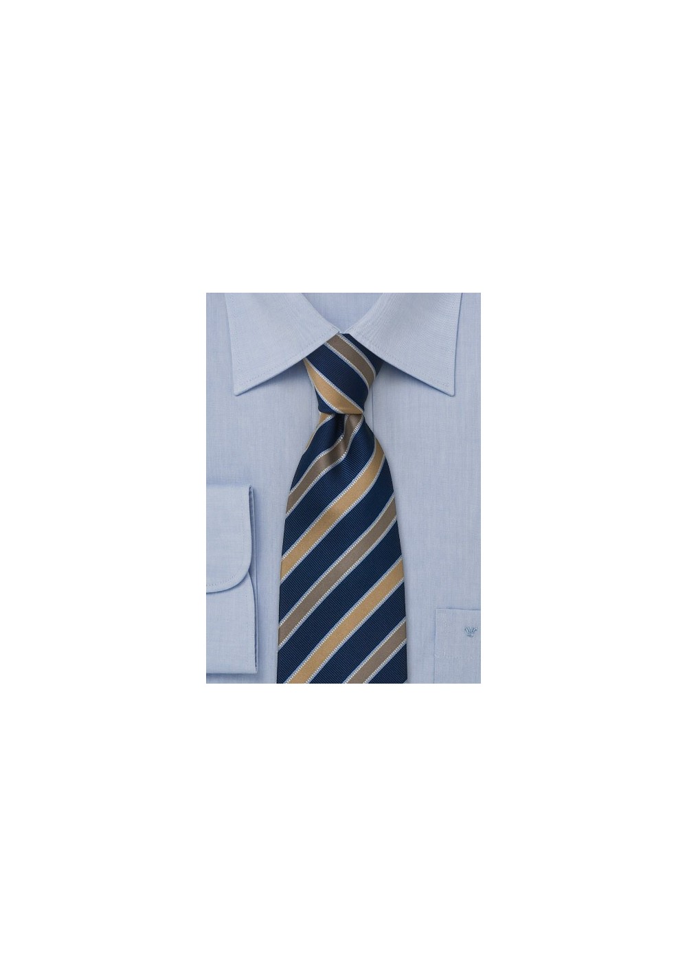 Dark blue striped silk tie - Striped tie in midnight blue, with tan and bronze stripes