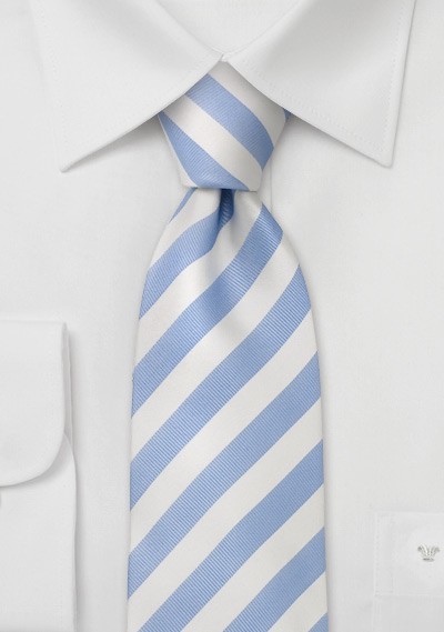 Light blue and white striped silk tie - Handmade from pure silk