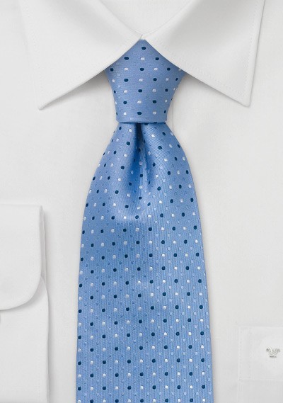 Light blue tie with small polka dots - Silk tie with blue and white polka dots
