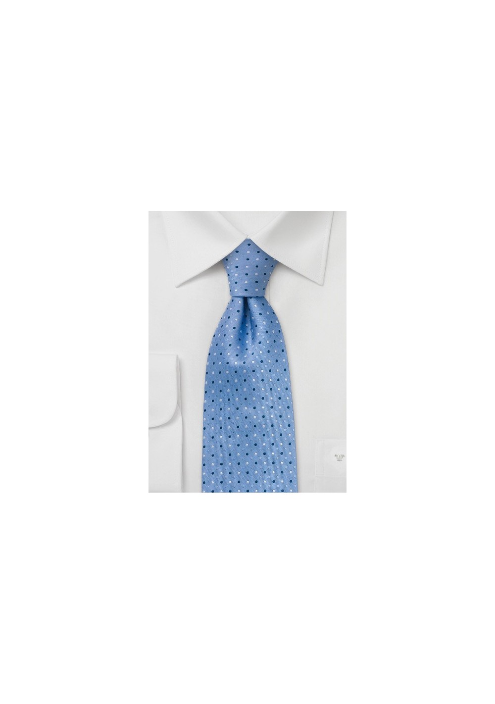 Light blue tie with small polka dots - Silk tie with blue and white polka dots