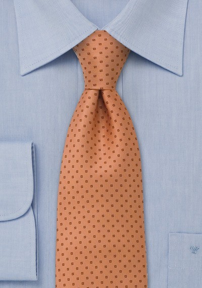 Apricot orange necktie - Microfiber tie in orange with tiny square pattern