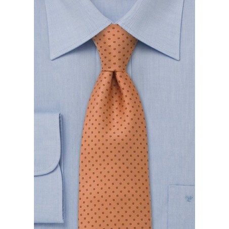 Apricot orange necktie - Microfiber tie in orange with tiny square pattern