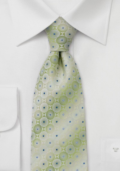 Handmade silk neck tie in light green - Silk tie in moss green with circles