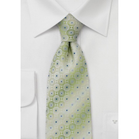 Handmade silk neck tie in light green - Silk tie in moss green with circles