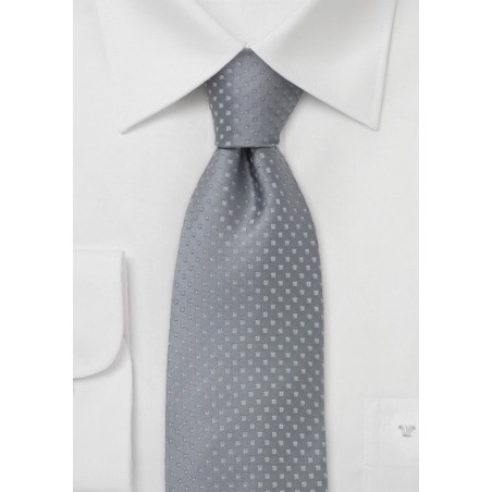 Silver gray silk tie with squares and tiny polka dots - Handmade from pure silk.