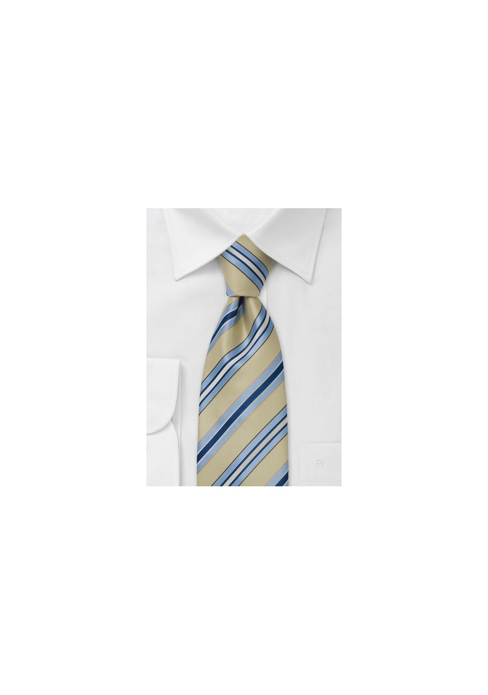 Yellow tie with blue stripes - Modern necktie made from Microfiber