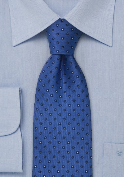 Royal blue silk tie with tiny flowers