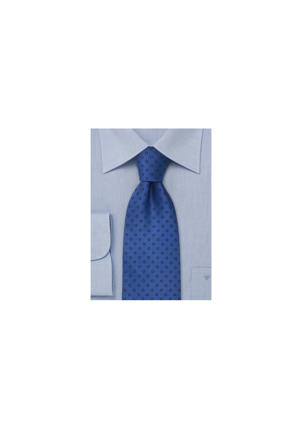 Royal blue silk tie with tiny flowers