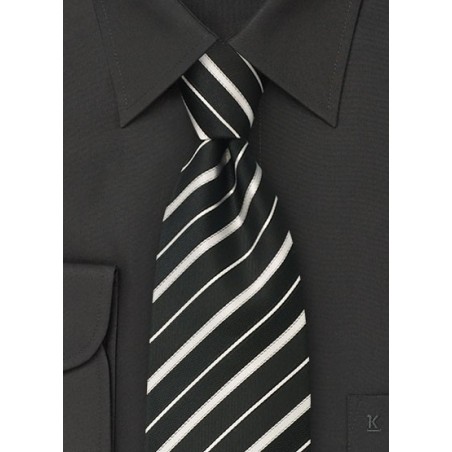 Extra long black tie - Extra long silk tie in black with fine white stripes
