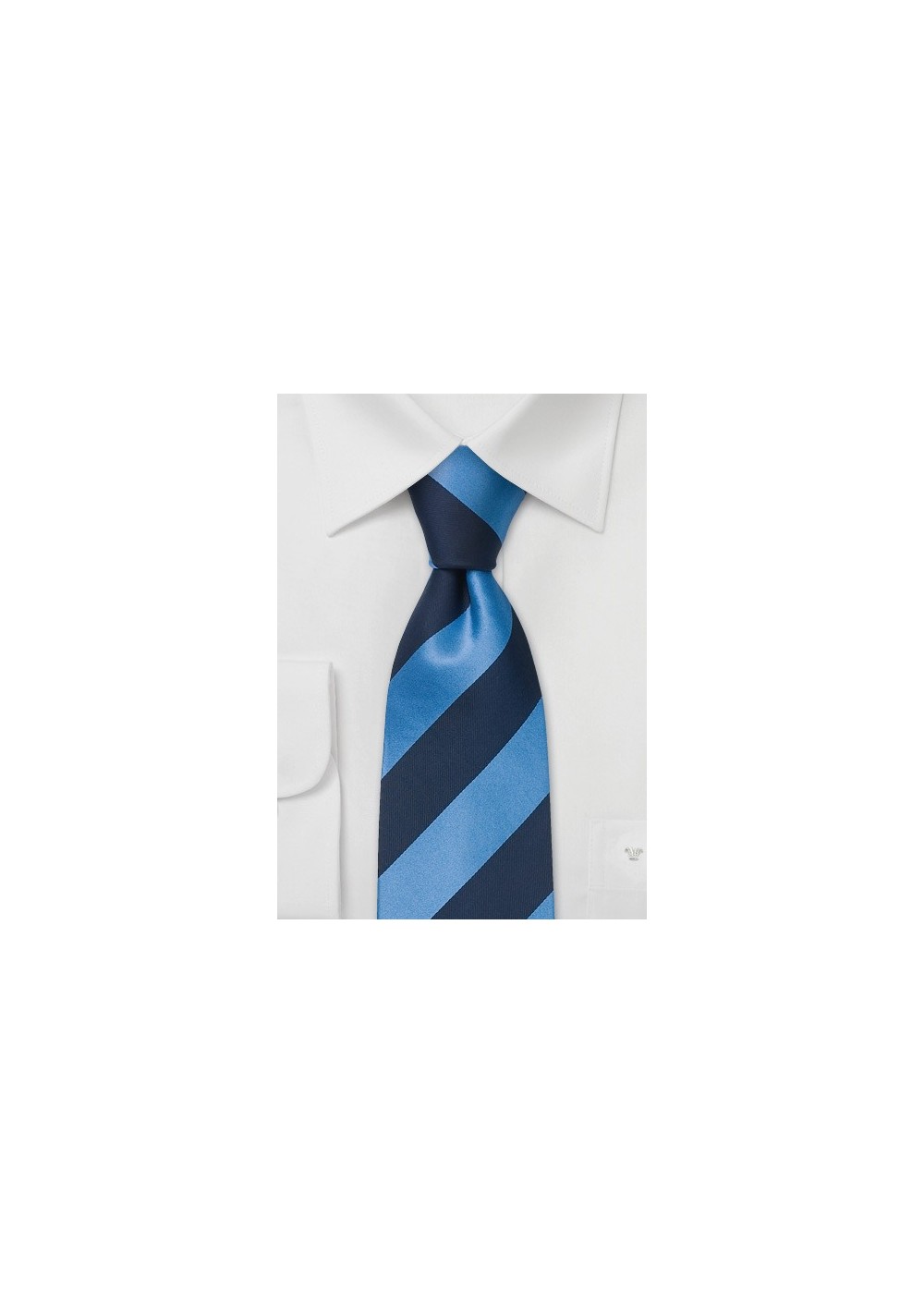 Classic striped blue XL tie - Handmade extra long silk tie