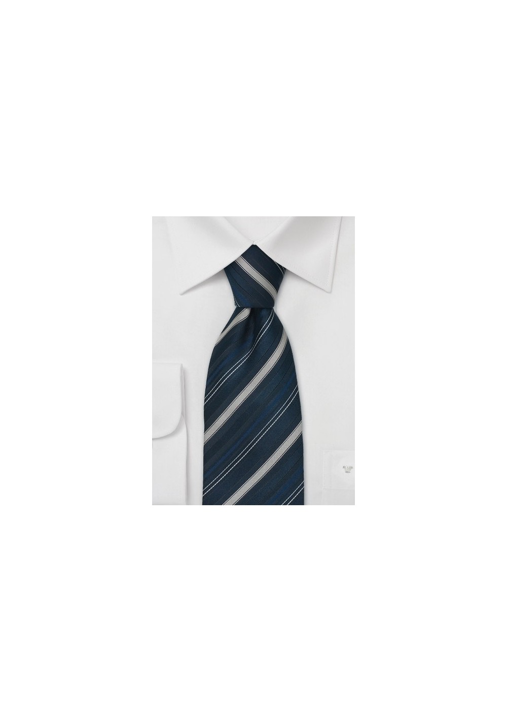 Silk neckties -  Navy blue silk tie with silver stripes