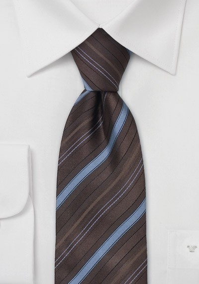 Striped Silk Necktie - Brown and light blue striped silk tie