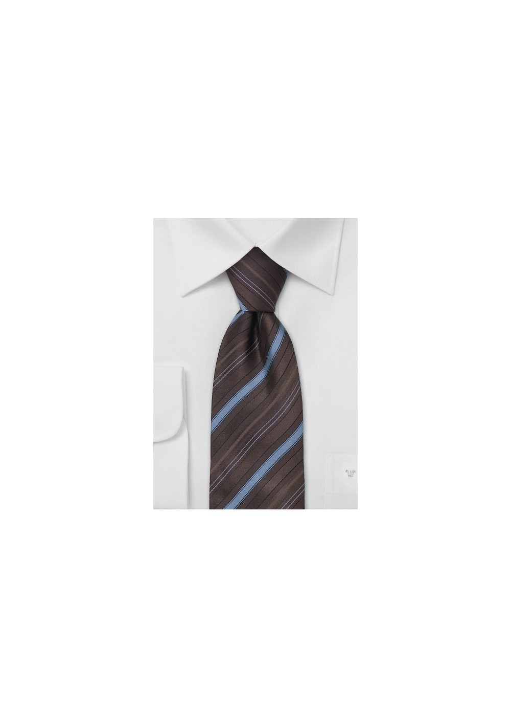 Striped Silk Necktie - Brown and light blue striped silk tie