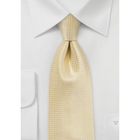 XL Mens Ties - Light Yellow Silk Tie in XL