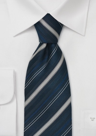 Extra Long Ties - Dark blue striped XL necktie