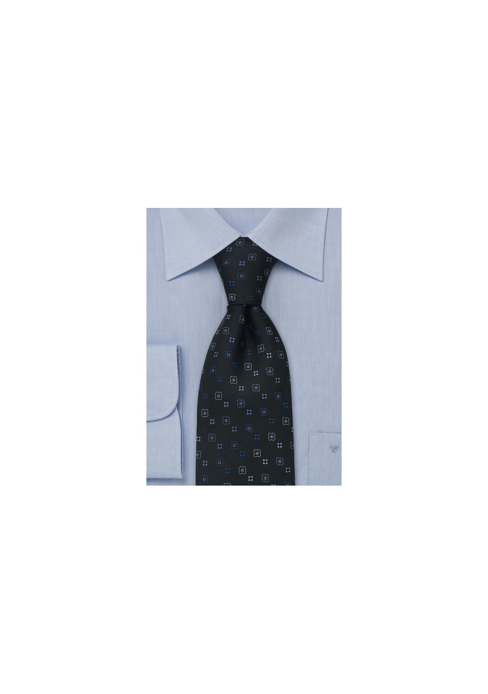 Brand name neckties - Black silk tie with floral pattern