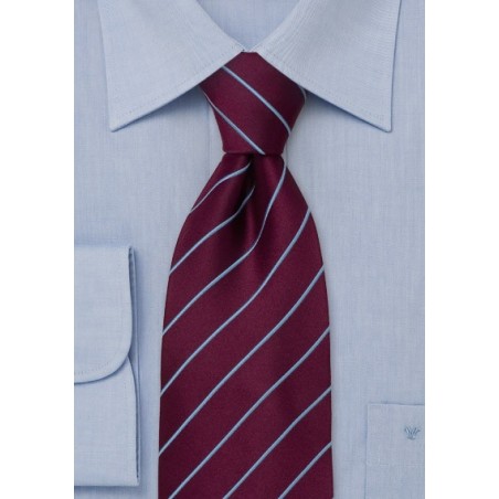 Extra long ties - Purple silk tie with light blues stripes