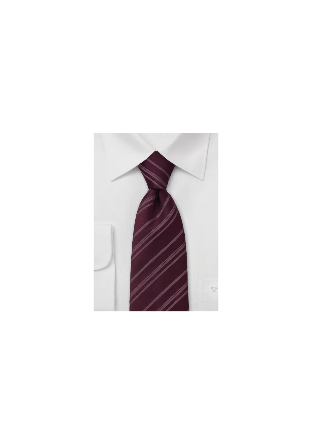 Wine Red Striped Silk Tie in XL