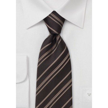 Brown Striped Silk Tie in XL