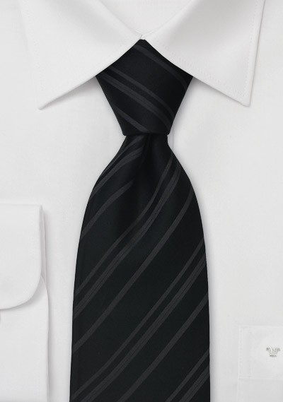 XL Necktie in Black with Charcoal Stripes