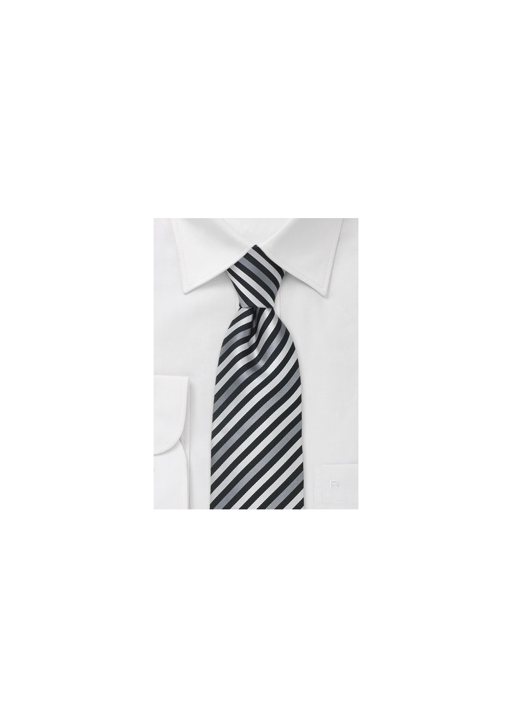 XL Length Silk Tie in White, Silver, Gray, and Black