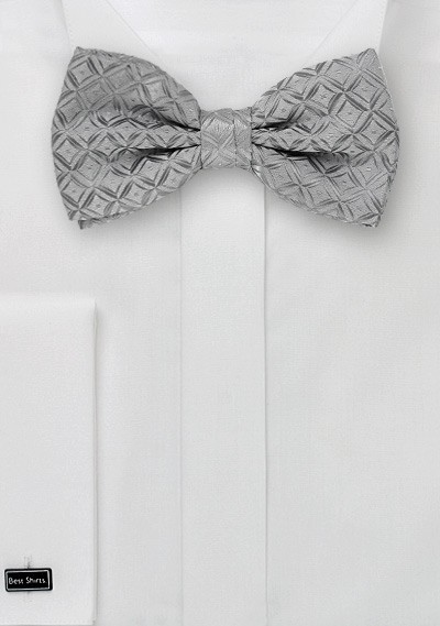 Silver Bow Ties - Silver Bow Tie & Matching Pocket Square