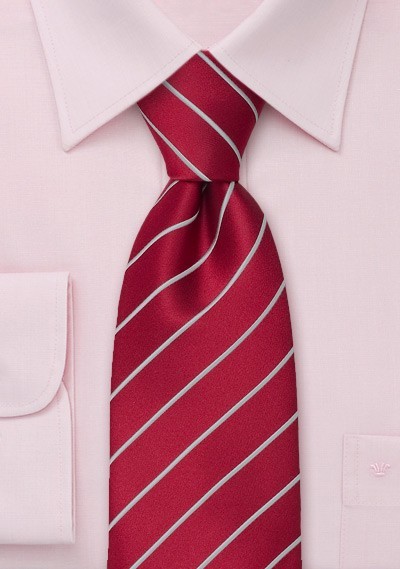 Striped Men's Ties - Red tie with fine silver stripes