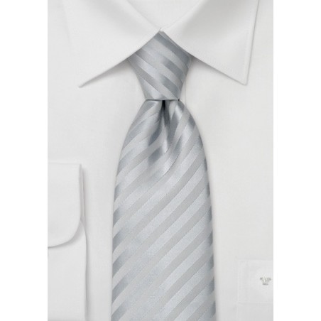 Formal Silver Silk Tie in XL Length