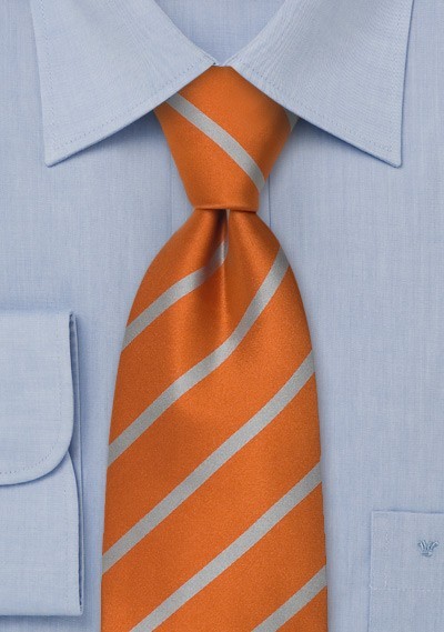 Orange Extra Long TIes - Orange Striped Silk Tie in XL Length
