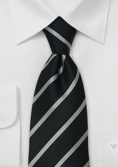 Formal Black Ties - Black & Silver Striped Tie
