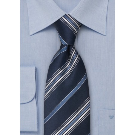Blue Striped Silk Tie by Cavallieri in XL Size