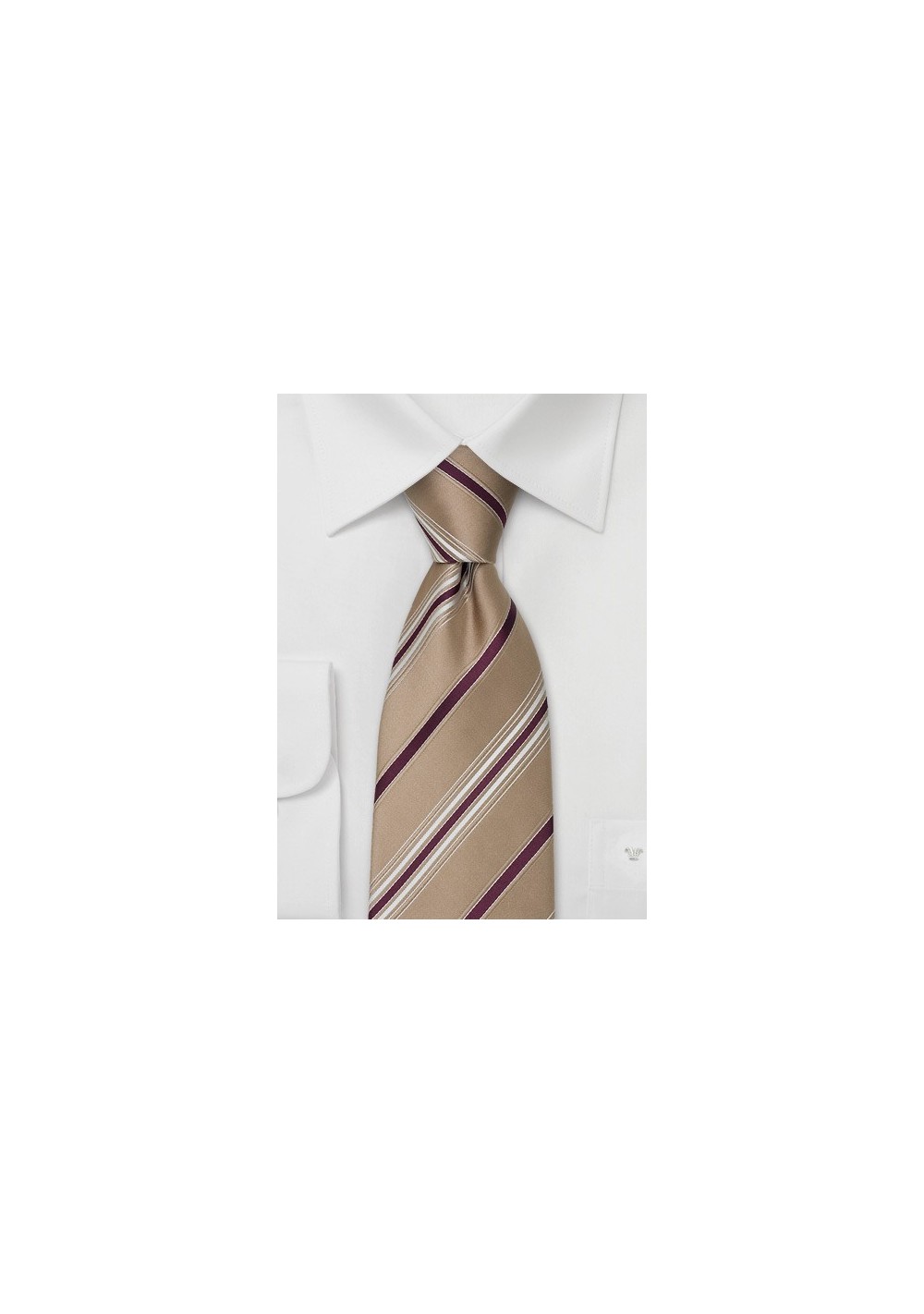 Tan & Burgundy Striped Tie in XL by Cavallieri