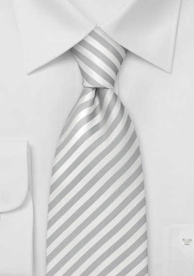 Formal Extra Long Neckties - White & Silver Striped XL Tie