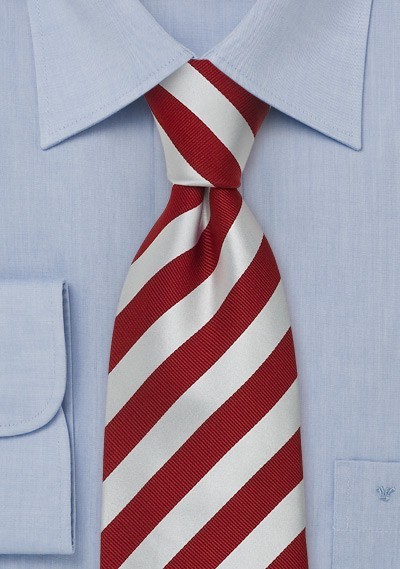 Striped Silk Ties - Cherry red and light silver stripes