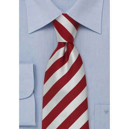 Striped Silk Ties - Cherry red and light silver stripes