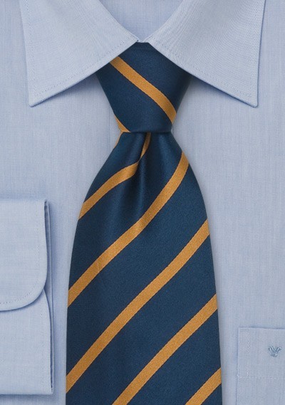 Blue Striped Neck Ties - Blue Silk Tie with Orange Stripes