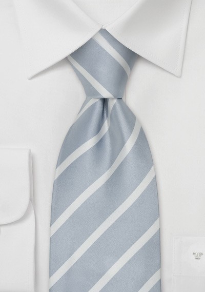 Silver Neckties - Striped Silver Silk Tie