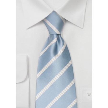 Striped Silk Neckties - Light Blue Tie With White Ribbed Stripe