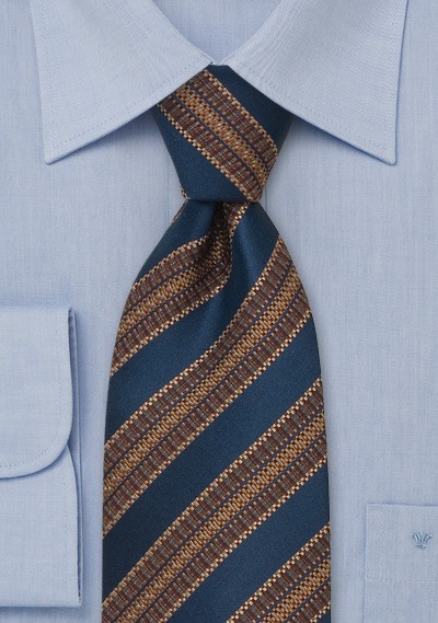 Blue & Brown Striped Silk Tie