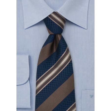 Navy & Brown Striped Silk Tie