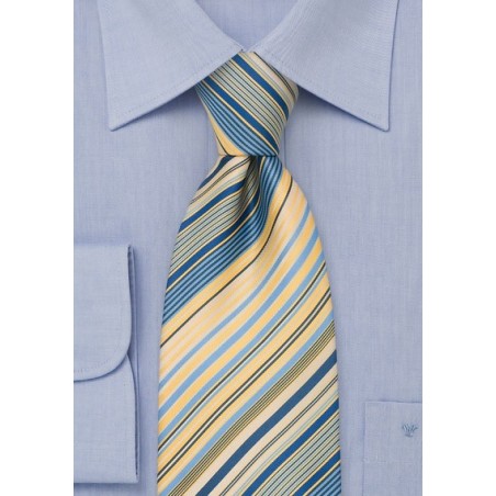 Modern Striped Necktie in Yellow and Blue