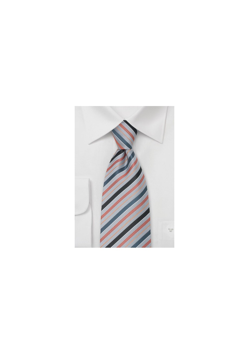 Silver Neckties - Striped Tie In Silver-Periwinkle