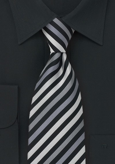 Striped Necktie in Black, Silver, Gray