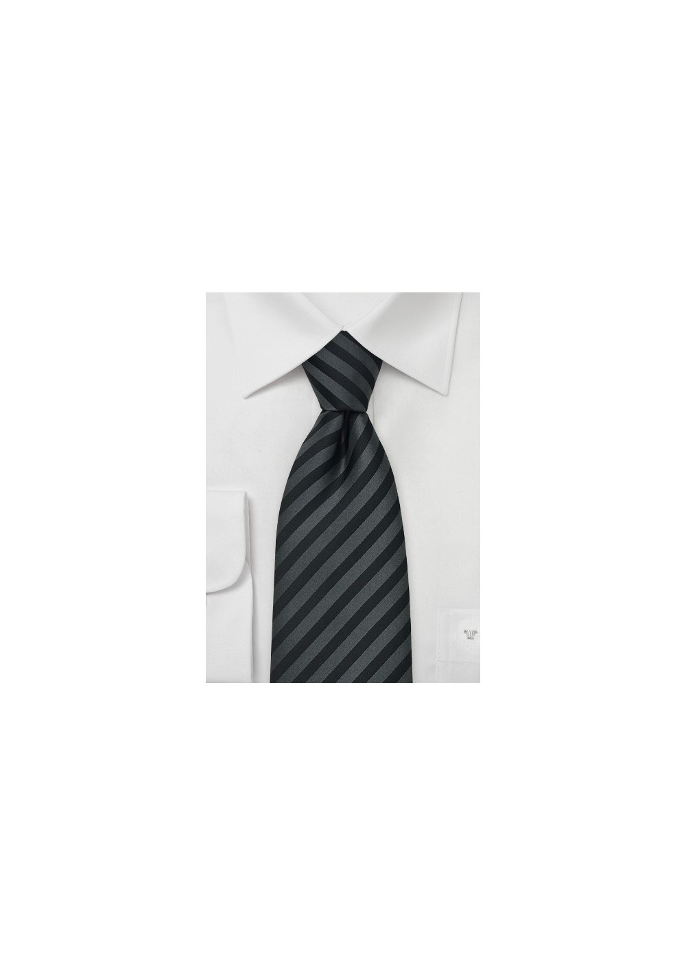 Charcoal Silk Tie With Subtle Stripes