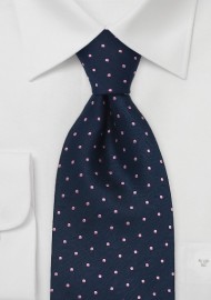 Navy Blue & Pink Polka Dot Tie by Chavelier