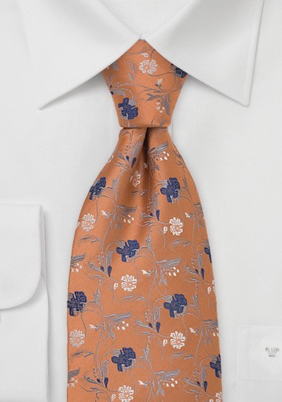 Orange Floral Necktie by Designer Chevalier