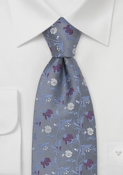 Steel Blue Floral Tie by Chevalier