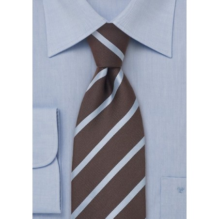 Brown and Blue Striped Tie in XL Size