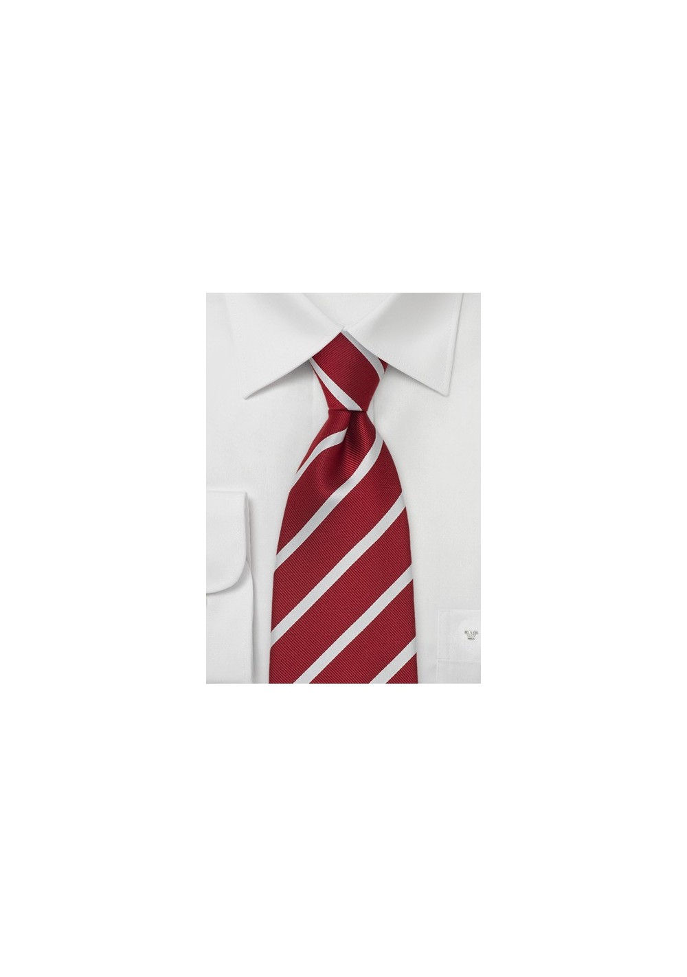 Red & White Striped Silk Tie in XL Length