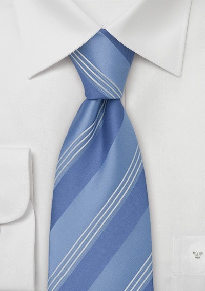 Light Blue Striped Silk Tie by Designer Cavallieri